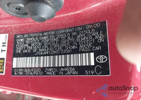 2021 Toyota Prius Le из США, поврежденный, VIN JTDKAMFU2M3133581